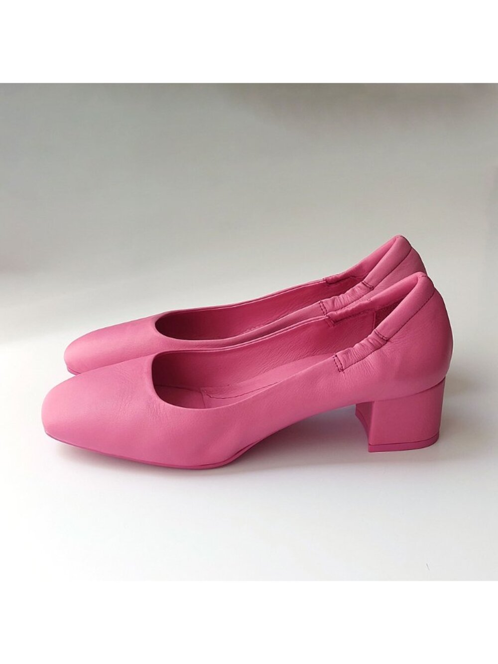 Supple Soft Leather Bubble Gum Barbie Pink Low Block Heel Pumps Shoes 8.5/39